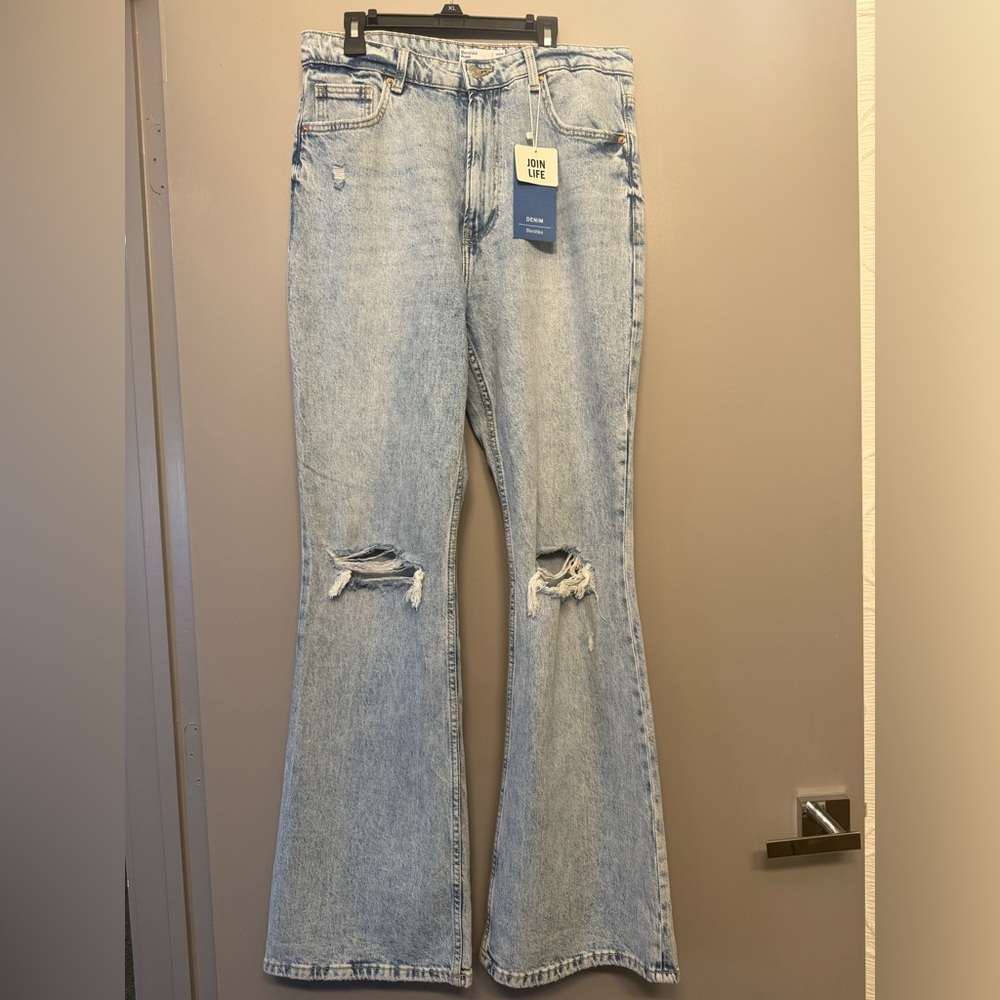 Bershka- Light Blue Distressed Flare Jeans